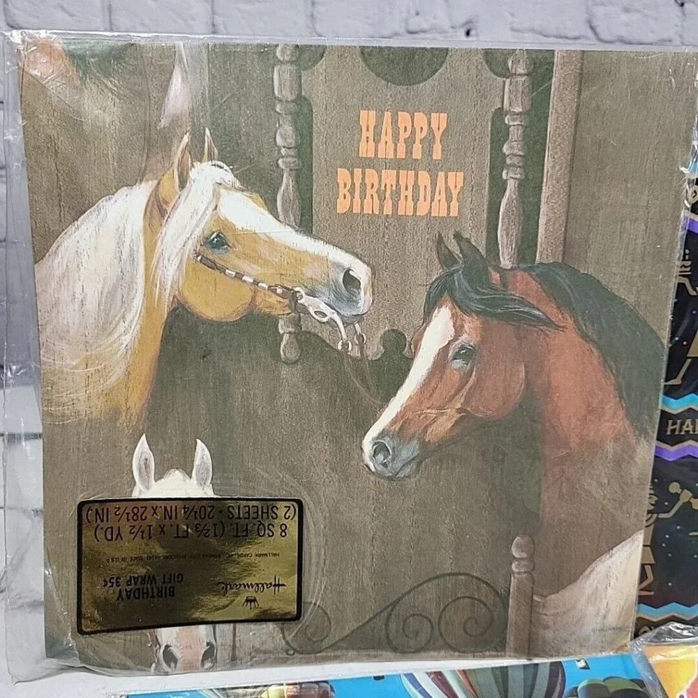 Vintage Giftwrap Lot of 5‎ Packages New Birthday Balloons Horses